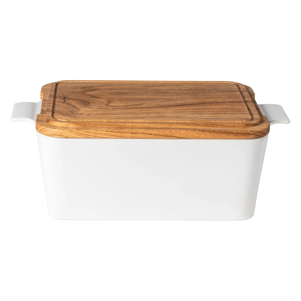 Casafina Ensemble Gift Rectangular Bread Box with Oak Wood Lid 40cm