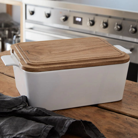 Casafina Ensemble Gift Rectangular Bread Box with Oak Wood Lid 40cm