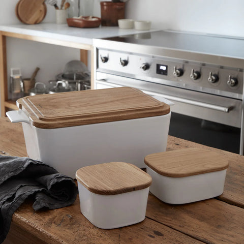 Casafina Ensemble Gift Rectangular Bread Box with Oak Wood Lid 40cm
