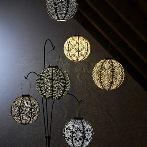 Lumiz Ikat Black Round LED Solar Lantern