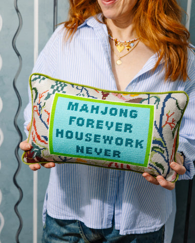 Furbish Mahjong Needlepoint Pillow