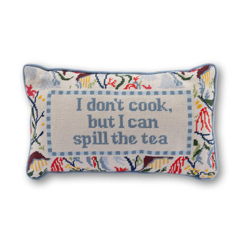 Furbish Spill the Tea Needlepoint Pillow