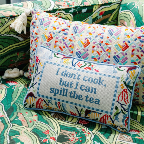 Furbish Spill the Tea Needlepoint Pillow