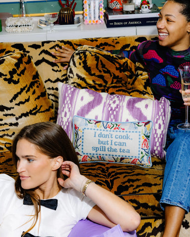 Furbish Spill the Tea Needlepoint Pillow