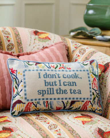 Furbish Spill the Tea Needlepoint Pillow