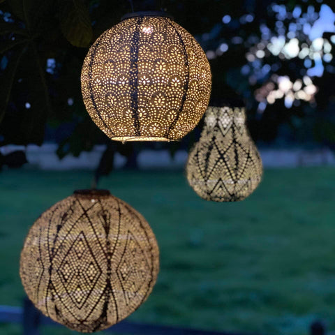Lumiz Ikat Black Round LED Solar Lantern