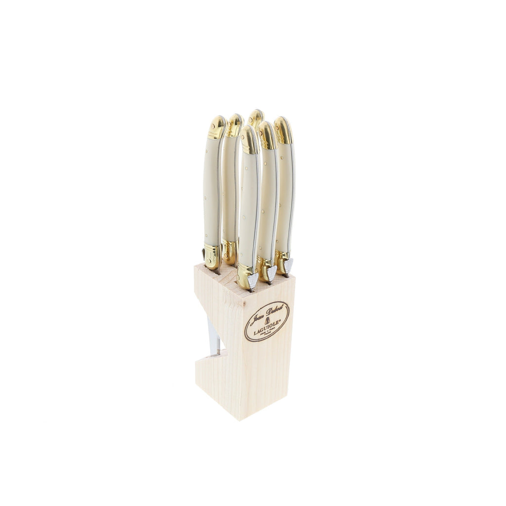 Laguiole Jean Dubost Wood Block of Steak Knives 1.2mm Micro-Serrated (Set of 6)