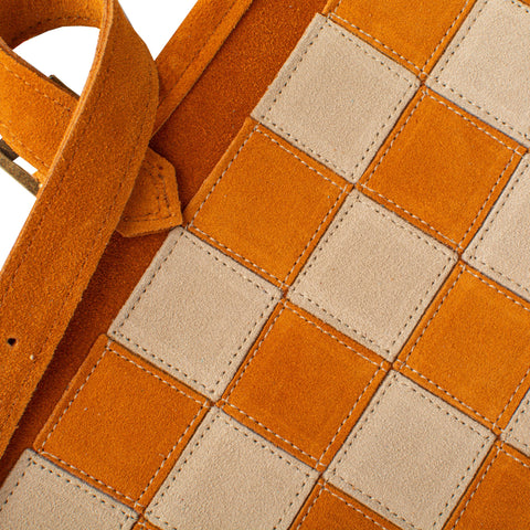 Manopoulos - Handcrafted Cinnamon Brown Suede Roll-Up Chess Set with Metal Chessmen