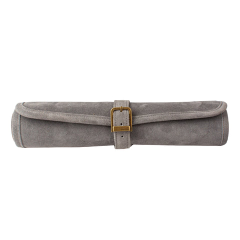 Manopoulos - Handcrafted Grey Suede Roll-Up Chess Set with Metal Chessmen