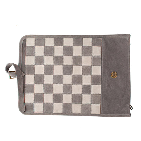 Manopoulos - Handcrafted Grey Suede Roll-Up Chess Set with Metal Chessmen
