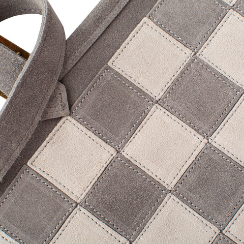 Manopoulos - Handcrafted Grey Suede Roll-Up Chess Set with Metal Chessmen