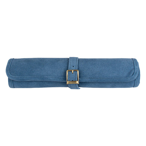 Manopoulos - Handcrafted Denim Blue Suede Roll-Up Backgammon Set