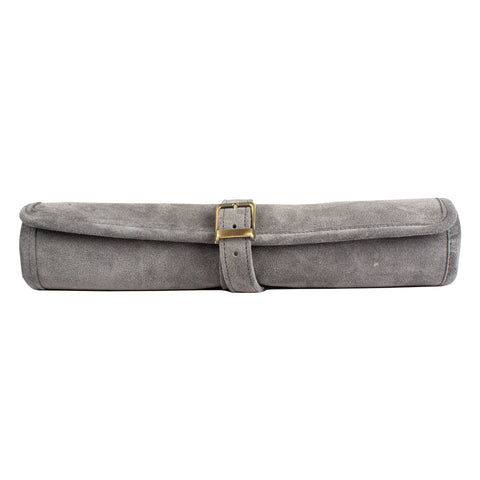 Manopoulos - Handcrafted Grey Suede Roll-Up Backgammon Set
