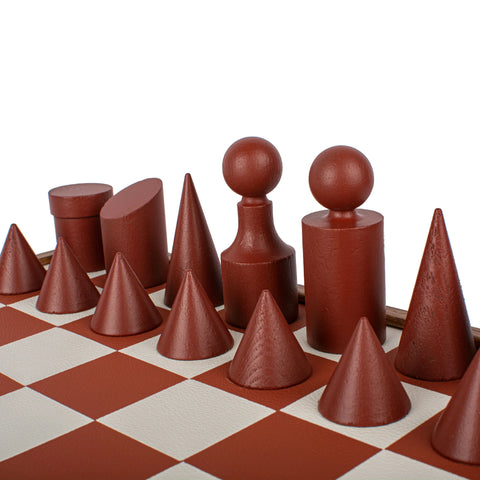 Manopoulos - Bauhaus Style Terracotta & White Chess Set - 40x40cm with 8.5cm King Chessmen