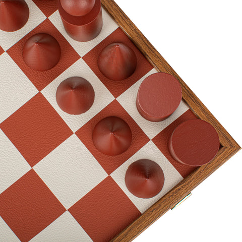 Manopoulos - Bauhaus Style Terracotta & White Chess Set - 40x40cm with 8.5cm King Chessmen