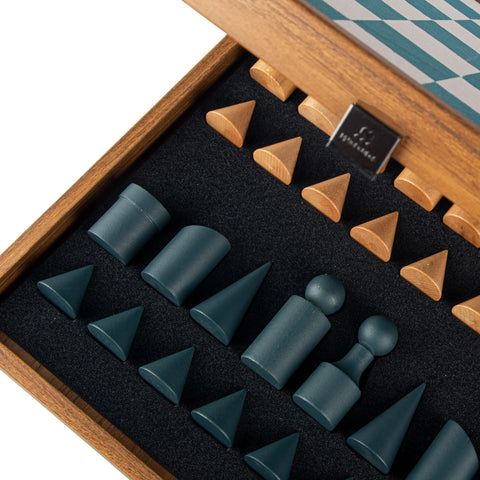 Manopoulos - Bauhaus Style Turquoise Chess Set - 40x40cm with 8.5cm King Chessmen