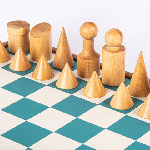 Manopoulos - Bauhaus Style Turquoise Chess Set - 40x40cm with 8.5cm King Chessmen