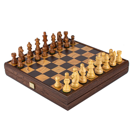 Manopoulos - Olive Burl Chess Set - 35x35cm with Staunton Chessmen (7.6cm King)
