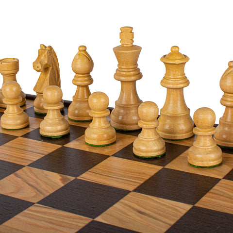 Manopoulos - Olive Burl Chess Set - 35x35cm with Staunton Chessmen (7.6cm King)