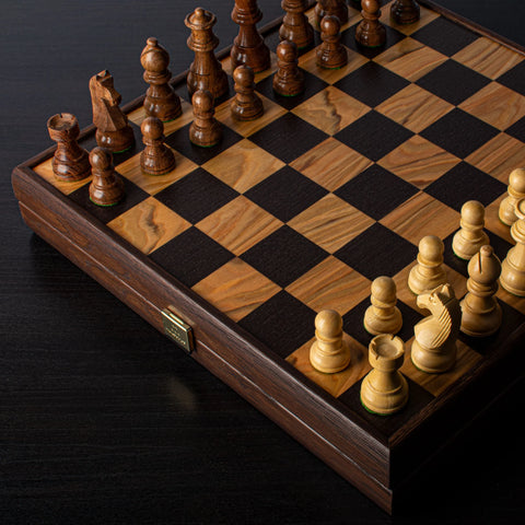 Manopoulos - Olive Burl Chess Set - 35x35cm with Staunton Chessmen (7.6cm King)