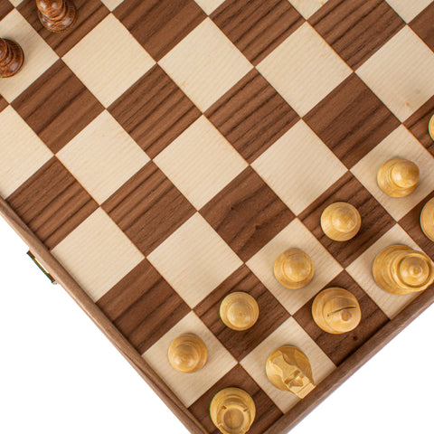 Manopoulos - Walnut Chess Set - 35x35cm with Staunton Chessmen (7.6cm King)