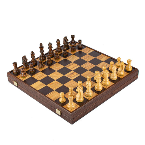 Manopoulos - Olive Burl Chess Set - 43x43cm with Staunton Chessmen (8.9cm King)