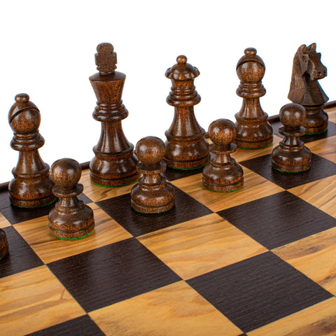 Manopoulos - Olive Burl Chess Set - 43x43cm with Staunton Chessmen (8.9cm King)