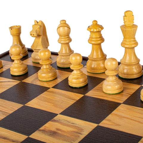 Manopoulos - Olive Burl Chess Set - 43x43cm with Staunton Chessmen (8.9cm King)