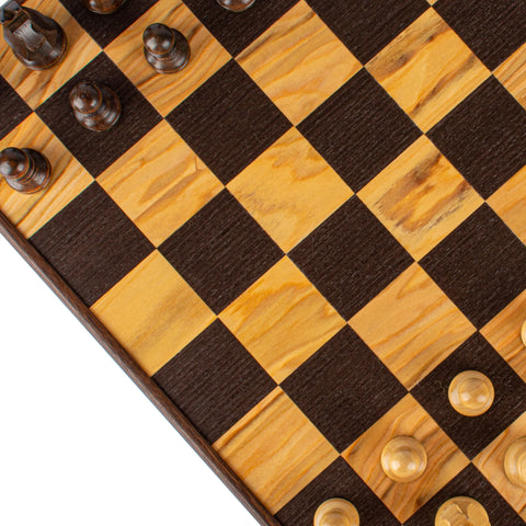 Manopoulos - Olive Burl Chess Set - 43x43cm with Staunton Chessmen (8.9cm King)