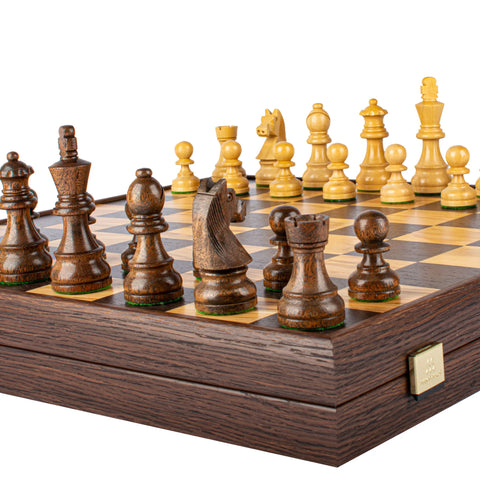Manopoulos - Olive Burl Chess Set - 43x43cm with Staunton Chessmen (8.9cm King)
