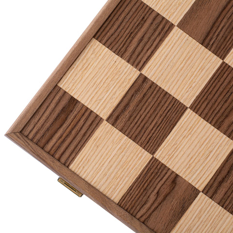 Manopoulos - Walnut Chess Set - 43x43cm with Staunton Chessmen (8.5cm King)
