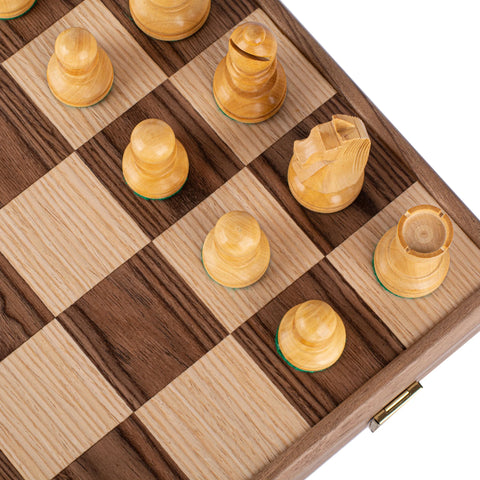 Manopoulos - Walnut Chess Set - 43x43cm with Staunton Chessmen (8.5cm King)