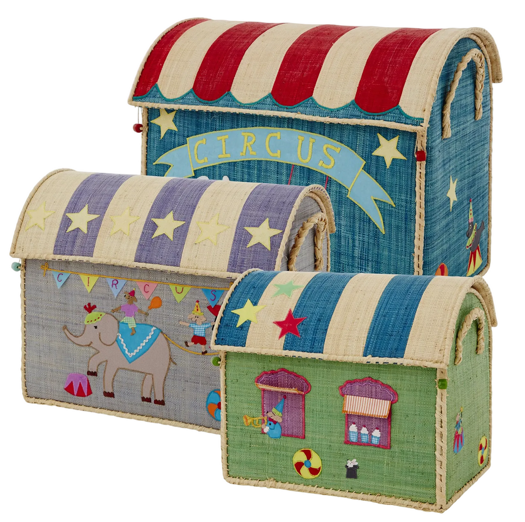 Rice Raffia Toy Baskets - Set of 3
