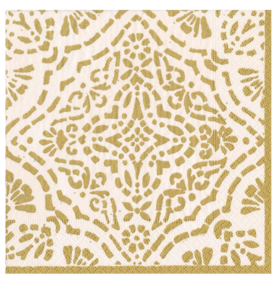 Caspari Annika Paper Cocktail Napkins in Ivory & Gold