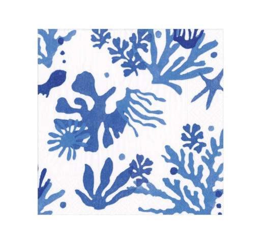 Caspari Matisse Paper Napkins in Coral & Blue
