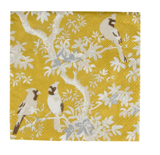 Caspari Scenic Songbirds Gold & Ivory Napkins