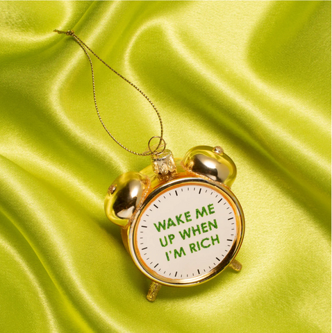 Christmas Tree Hanging Ornament Glass Shiny Gold Rich Clock Alarm - 9cm