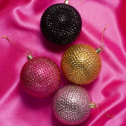 Christmas Tree Hanging Ornament Bauble Glass Shiny Gold Allover Diamond - 9cm