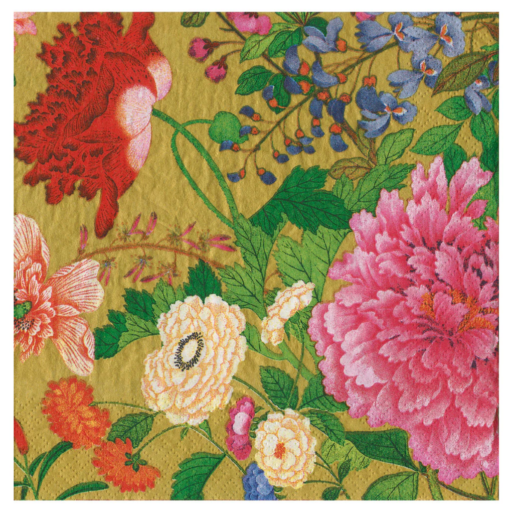 Caspari A Profusion Of Flowers 2 Gold Dinner Napkin