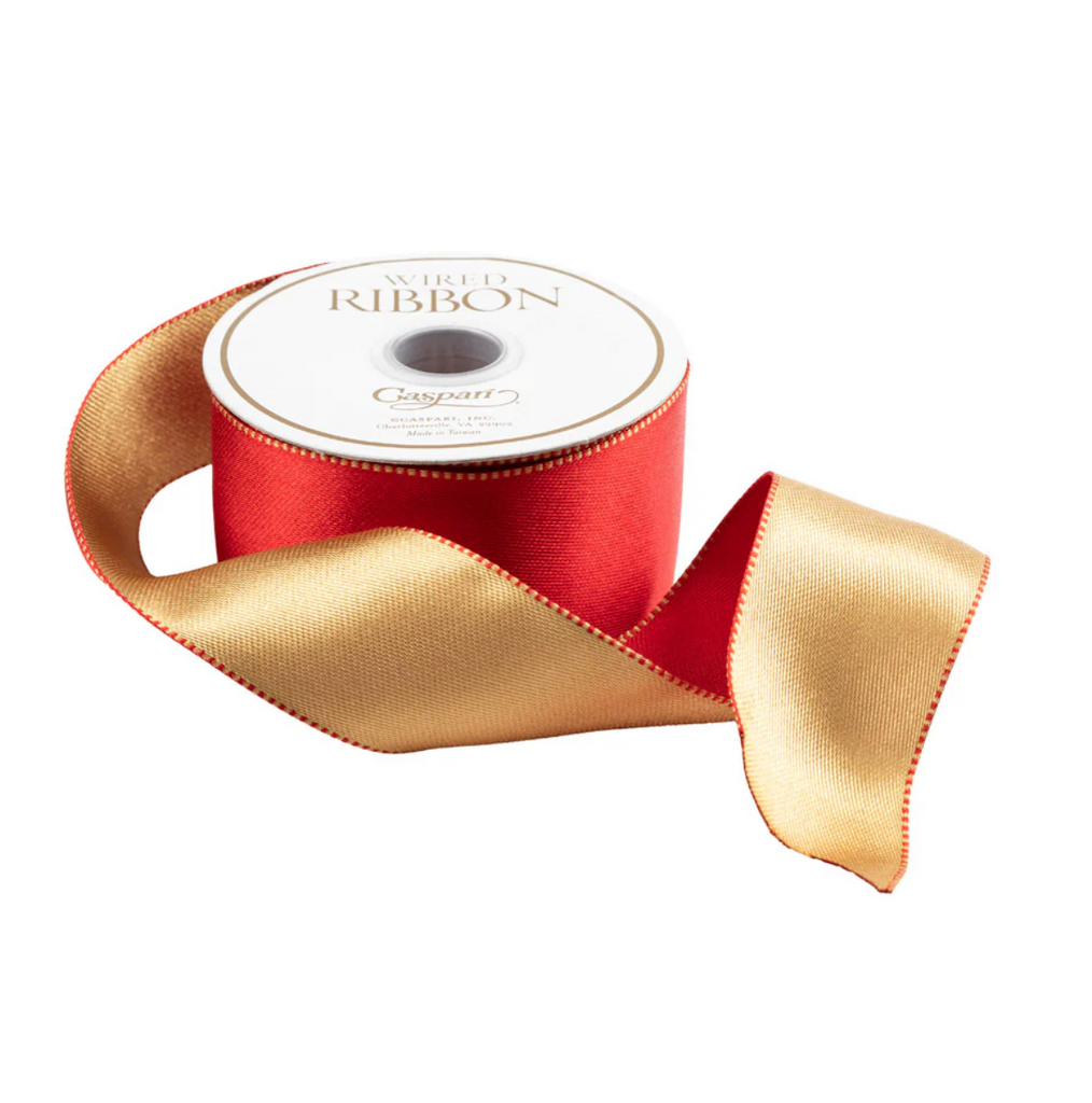 Caspari Satin Red/Gold Reversible Wired Ribbon, 10 Yards