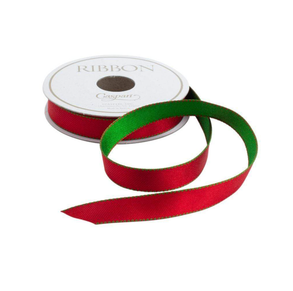 Caspari Satin Green/Red Reversible  Ribbon (Unwired)