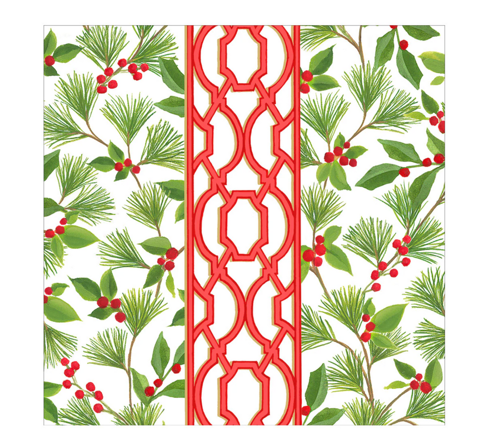 Caspari Knots And Greenery White Dinner Napkin