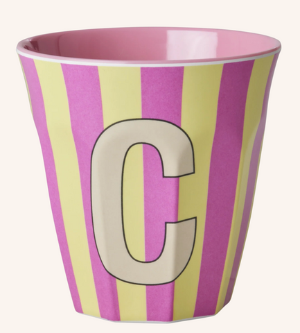 Rice Melamine Cup 250ml - Girl Stripes Alphabet