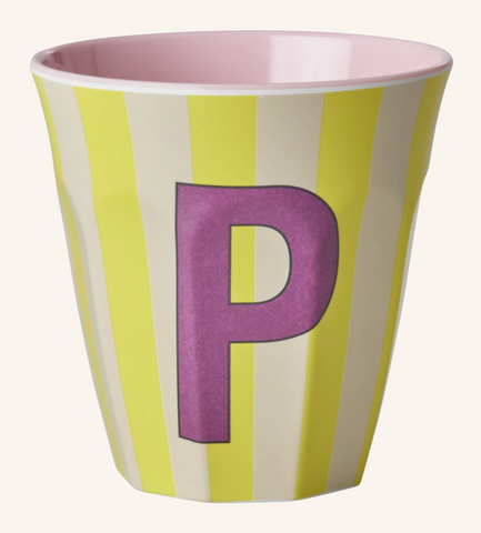 Rice Melamine Cup 250ml - Girl Stripes Alphabet