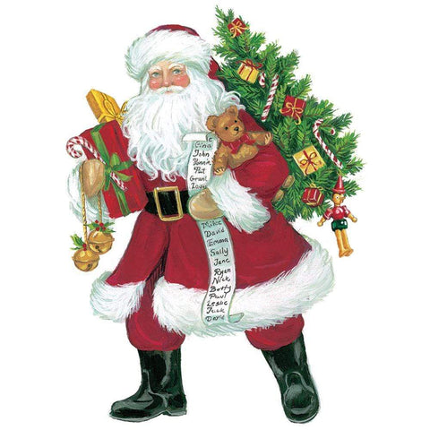 Caspari Lynn Haney Santa Ornament Tag (Set of 4)