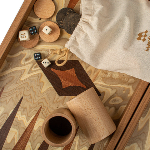 Manopoulos - Handcrafted Olive Burl Backgammon Set with Olive Wood Checkers 48x26cm
