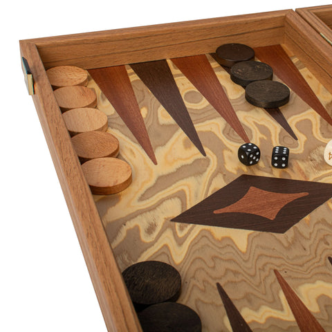 Manopoulos - Handcrafted Olive Burl Backgammon Set with Olive Wood Checkers 38x20cm