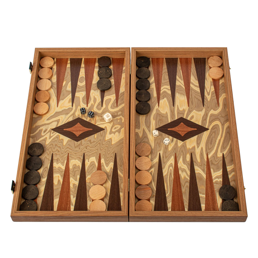 Manopoulos - Handcrafted Olive Burl Backgammon Set with Olive Wood Checkers 30x17cm