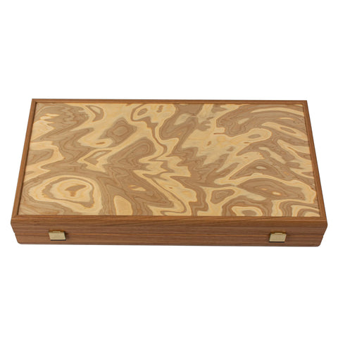 Manopoulos - Handcrafted Olive Burl Backgammon Set with Olive Wood Checkers 30x17cm