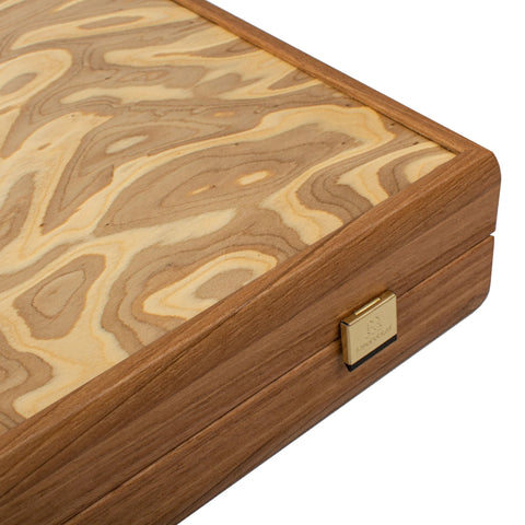 Manopoulos - Handcrafted Olive Burl Backgammon Set with Olive Wood Checkers 30x17cm